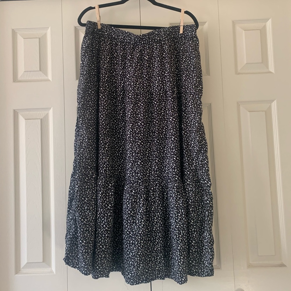 Beach Lunch Lounge Collection Black and White Floral Midi Skirt